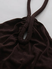 Brown Cross Halter Ruched Front Slit Maxi Dress