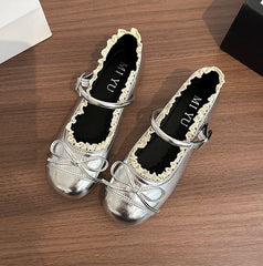 Round Toe Ballet Flats with Buckle Strap
