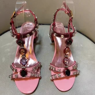 Jeweled Chunky Heel Sandals