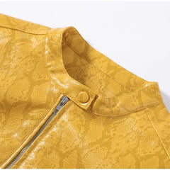 Snake Print Yellow Zip Biker Jacket