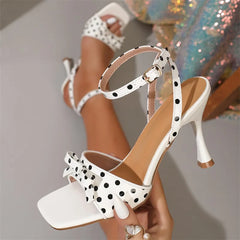 Polka Dot Bow Square Toe Stiletto Heels