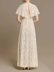 Lace Cami V-Neck Detachable Cape Sleeve Maxi Dress