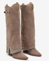Studded Pointed Toe Knee High Boots