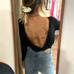Open Back Boat Neck Long Sleeve Top