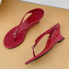 Buckle Strap Wedge Heel Flip Flops