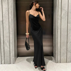 Satin Cowl Neck Maxi Dress