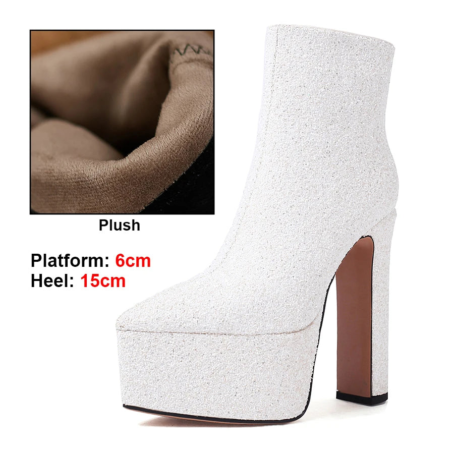 White platform boot with high heel on a white background