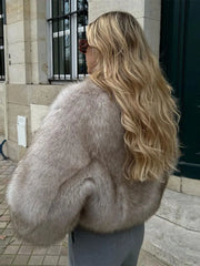 Fur Coat Long Sleeve Loose V-neek Female Overcoat
