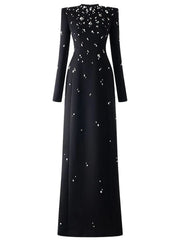 Rhinestone Embellished Long Sleeve Maxi Dress