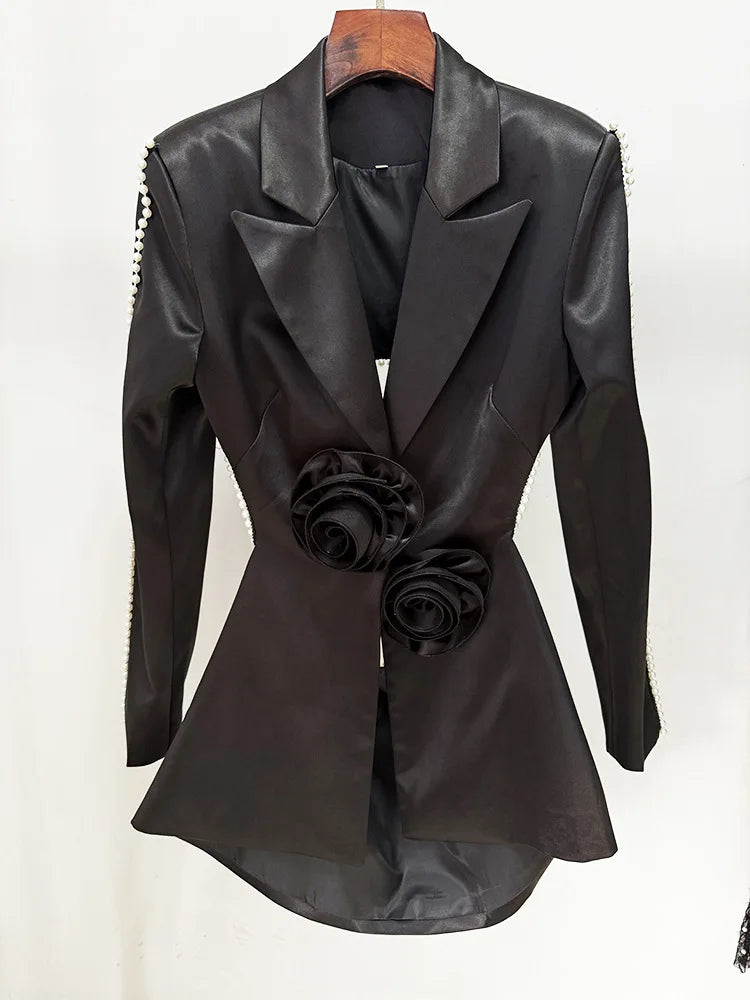Black leather jacket with floral embellishments