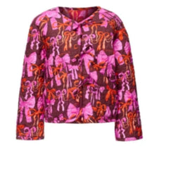 Pink Bow Printed Bow-Tie Reversible Quilted Jacket