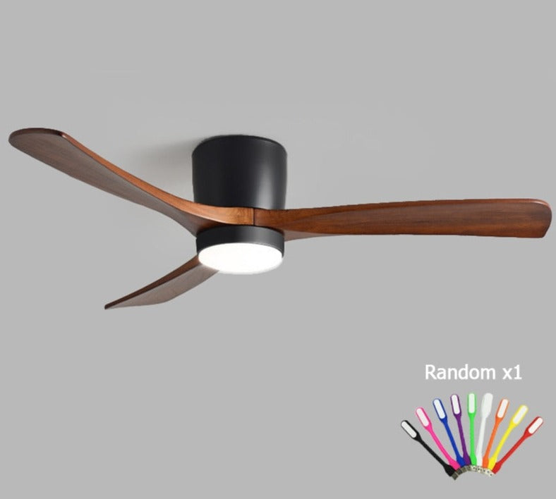 Wooden Blades Remote Control Flush Mount Ceiling Fan With Light