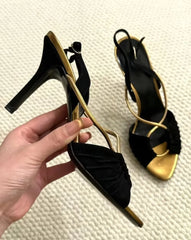 Black Gold Stiletto Heeled Sandals