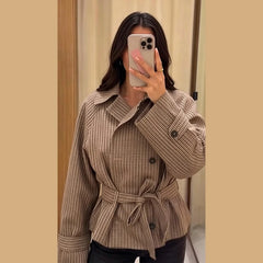 Plaid Belted Cropped Trench Coat
