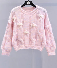 Knitted Sweet Bow Round Neck Sweater