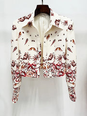 Red Flower Print Blazer Top Pant 3 pcs Suits