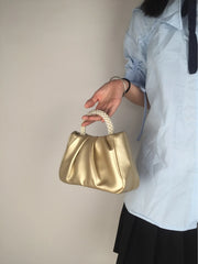 Gathered Clutch Bag with Pearl Handle