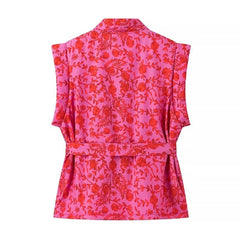 Pink Flower Print Quilted Vest