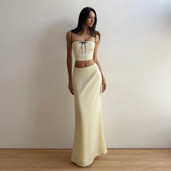 Satin Crop Top And Maxi Skirt Suit Summer Outfits For Women