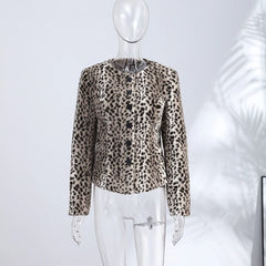Leopard Print Fur Trim Jacket