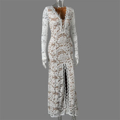 Lace Plunge Neck Maxi Dress