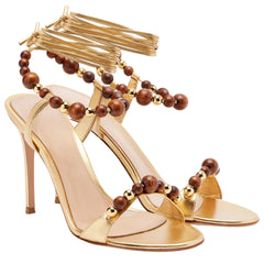 Beaded Ankle Strap Stiletto Sandals