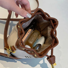 Embroidered Bear Canvas Drawstring Bucket Bag