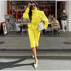 Belted Mock Neck Cropped Jacket