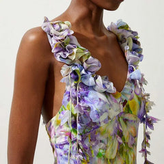 Ruffle Trim Floral Print Swimwear Set