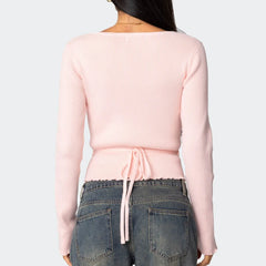 Ballet Wrap Sweater | Slim Ribbed V-Neck Knit Top