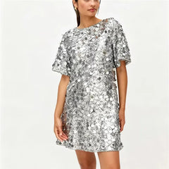Sparkly Sequins Round Neck Mini Dress
