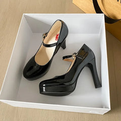 Round Toe Platform Heel Mary Janes Shoes