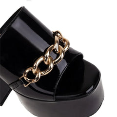 Chunky Heel Platform Slides