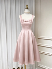 Satin Bow Square Neck Sleeveless Midi Dress