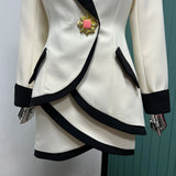 Contrast Layered Brooch Blazer And Mini Skirt Set