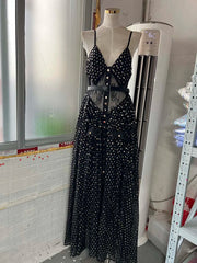 Flowing woven maxi dress designed for spring and summer