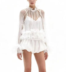 Sheer Ruffled Tiered Frill Blouse
