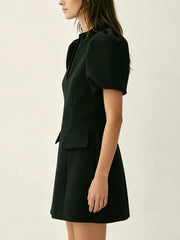 Black puff sleeve blazer mini dress detail view