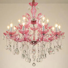 Elegant chandelier with crystal pendants and candle lights.