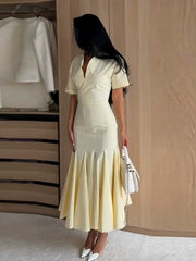 Pleated V-Neck Maxi Dress