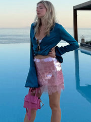 Sequined Beaded A-Line Mini Skirt