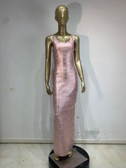 Metallic Bandage Strappy Maxi Dress