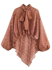 Floral print bow tie neck blouse front view