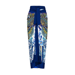One-Shoulder Swimsuit with Oversized Flower Detail and Matching Printed Sarong Set