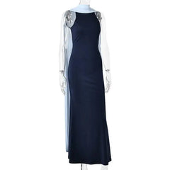 Two-Tone Drape Sleeveless Halter Maxi Dress