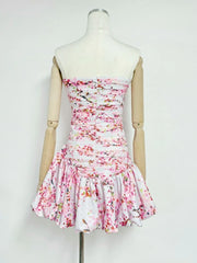Floral Strapless Ruched Mini Dress
