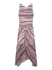 Striped V-Neck Sleeveless Asymmetric Hem Midi Dress