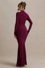 Long Sleeve Turtleneck Drape Tie Up Waist Detail Maxi Dress