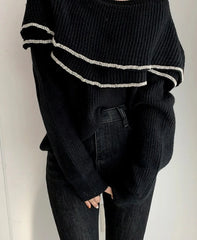 Solid Color Elegant Pullovers Apricot Black Loose Sweaters