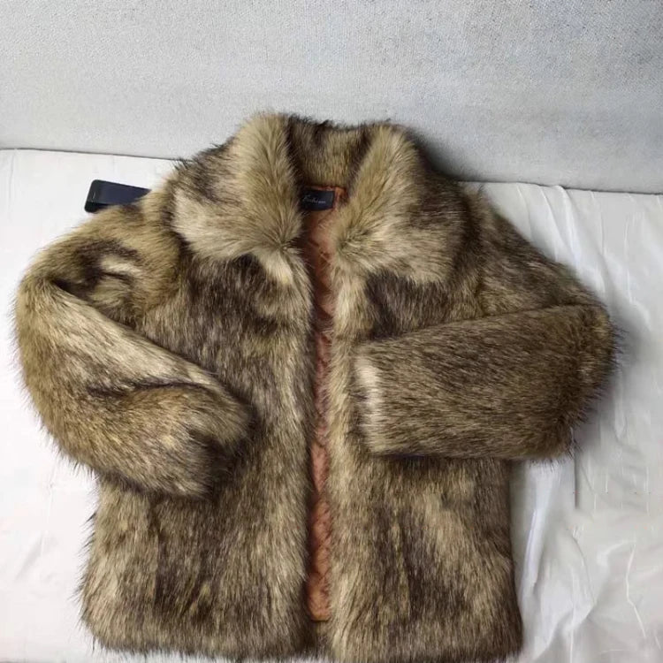 caramel brown faux fur short coat for women